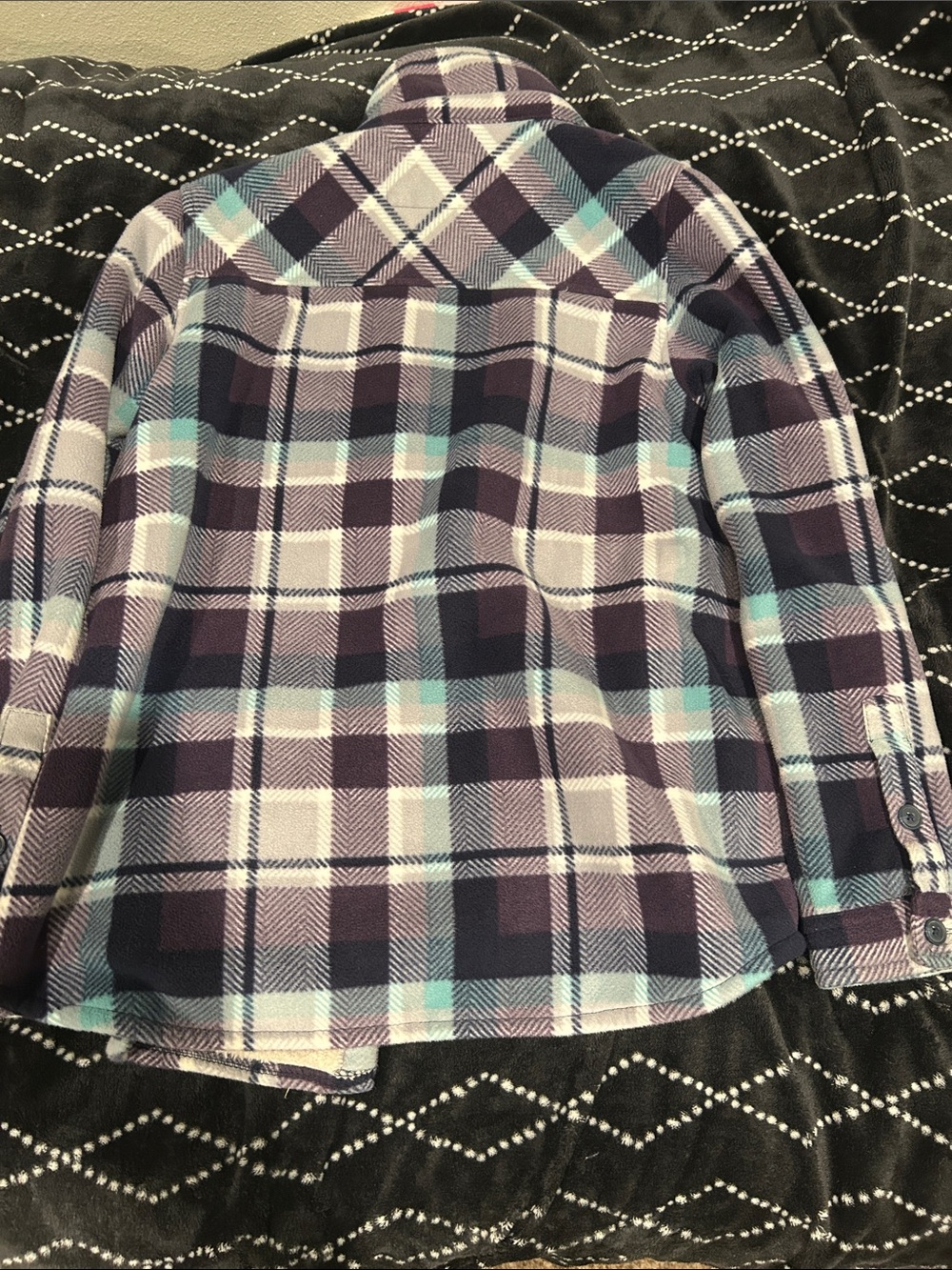 Soho Purple Plaid Sherpa-Lined Button-Up Shirt Jacket - Picture 6 of 6